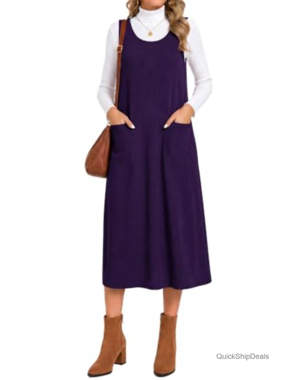 Corduroy Overall Maxi Jumper Dress with Pockets Sleeveless Pinafore